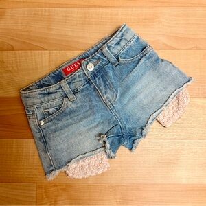 Guess Los Angeles Girls Denim Shorts 3T Pink Lace Trim Acid Wash